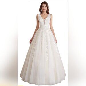 Abaowedding Wedding Dress Lace Applique Embellished waist NWT size 20 White